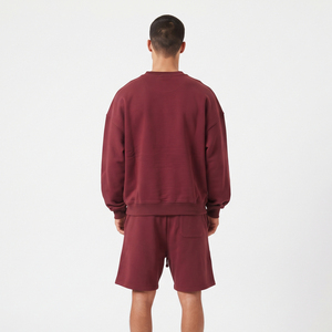 <b>Men's</b> Cotton Two Piece Sweatshirt Set Crew Neck Loose Fit Casual Oversize Fleece Baggy Drop Shoulder <b>Sweat</b> <b>Shorts</b> Set <b>Men</b> - Product Image 2