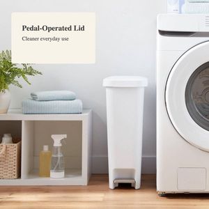 11-Gallon White Slim <b>Step</b> Trash Can with Pedal-Lift Lid Textured Indoor <b>Kitchen</b> Waste Bin 11-Gallon Capacity - Product Image 5