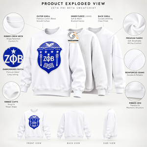 Sudadera Blanca de Invierno para Mujer Zeta Phi Beta con Cuello Redondo y Diseño de Escudo Bordado en Azul Rey en la Parte Delantera, Letras Griegas 1920 - Product Image 5