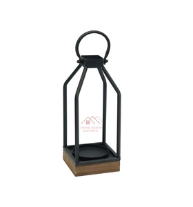 Lanterne à bougie en métal noir fini, faite à la main, accessoires décoratifs pour la maison et le jardin - Product Image 1