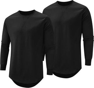 T-shirt unisexe à manches longues en coton/polyester noir uni, coupe oversize, avec graphisme personnalisé, vente en gros - Product Image 5