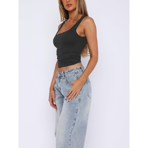 Débardeur court gris foncé uni à col carré pour femme, respirant et sans manches, vente en gros 2026, ODM OEM - Product Image 5