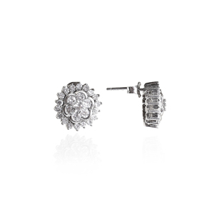 beautiful Floral Diamond Cluster <b>Stud</b> <b>Earrings</b> Sparkling Elegance 925 <b>sterling</b> <b>silver</b> <b>earring</b> for women and girl wear in wedding - Product Image 2