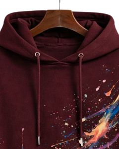 Sudadera con Capucha para Hombre, Diseño Abstracto con Salpicaduras de Pintura Color Borgoña, Algodón y Felpa, Estilo Casual, Streetwear, Fabricante Personalizado, Ropa al Por Mayor - Product Image 4