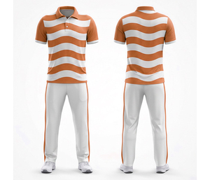 Uniforme de críquet para hombre, conjunto de camisa polo y pantalones sublimados con rayas verdes y blancas, ropa deportiva transpirable de poliéster para equipos y clubes. - Product Image 4