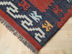 Handmade Kilim Area <b>Rug</b> Geometric Pattern Flatweave Wool Acrylic Rectangle Living Room <b>Boho</b> Tribal Style Jute Backing - Product Image 4