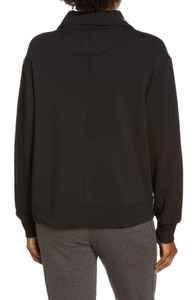 <b>Women</b> <b>Black</b> Quarter Zip Pullover Sweatshirt Stand Collar Long Sleeve Solid Knitted Top Autumn - Product Image 5