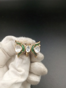 Broche de luxe vintage paon en émail vert, cristaux taillés en poire, strass, ton or, argent 925, bijoux fins unisexes pour mariage - Product Image 5