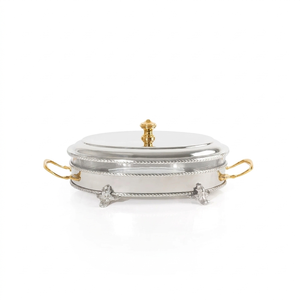 Recipiente redondo de lujo para calentar comida, de acero inoxidable y vidrio, para buffet, catering, hotel, con tapa elegante. - Product Image 2