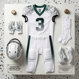 Custom Digital Printed American Football Uniform in White with Green Color Combination Breathable Sports Clothings at Wholesale - Product Image 5