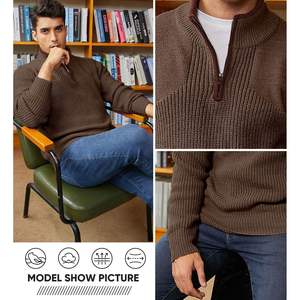Suéter Personalizado para Hombre con Cierre de Cremallera de un Cuarto, Ligero, Cuello Alto Simulado, Informal, de Manga Larga, Tejido de Punto, Color Sólido, Antiarrugas, ODM para Otoño - Product Image 6