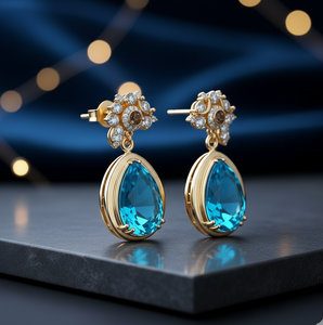 ต่างหูทรงหยดน้ำสีน้ำเงิน เงินแท้ 925 ชุบทอง 18K เครื่องประดับแฟชั่น งานจิวเวลรี่ชั้นดี เครื่องประดับเจ้าสาว สั่งซื้อจำนวนมาก - Product Image 3