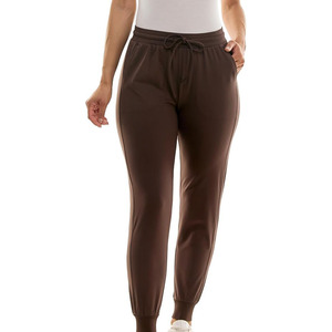 Women's <b>Brown</b> Knitted <b>Jogger</b> Pants Mid Waist Drawstring Ankle-Length Casual Solid Color With Side Stripe Regular Fit Autumn Wear - Product Image 1