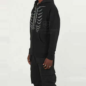 Premium 100% Cotton Rhinestone Embroidered Plain Dyed <b>Hoodie</b> <b>Men</b> Winter Solid Color Breathable Eco-Friendly Fleece Pocket Custom - Product Image 3