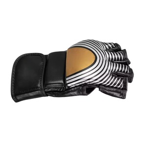 Mma <b>Gloves</b> Leather Half Finger Velcro Closure Black <b>Silver</b> Gold Striped Design For Martial Arts Adults - Product Image 6