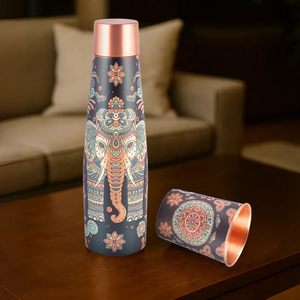Juego de Botella y Vaso de Cobre Puro de Alta Calidad con Grabado de Mandala Antiguo para Terapia de Bienestar y Colección de Regalos Premium - Product Image 6