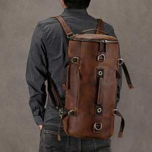 Vintage Genuine Leather Gym <b>Backpack</b> <b>Large</b> Capacity Retro Duffle Bag Zipper Shoulder Luggage for Travel Daily Use - Product Image 6