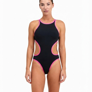 Burkinis une pièce taille haute personnalisés de marque célèbre pour femmes, maillots de bain d'été de plage à imprimé floral, logo frontal imperméable, anti-chlore - Product Image 3