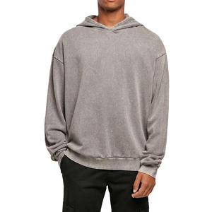Sweat-shirt à capuche surdimensionné pour homme, gris uni, 100% coton molletonné, décontracté, avec poche brodée, vêtements d'hiver - Product Image 1