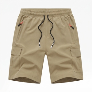 Pantalones Cortos Bermuda para Hombre, Color Gris Sólido, 100% Poliéster, Ecológicos, Cintura Media, Cierre con Cordón, Bolsillos Tipo Cargo, Casuales, de Secado Rápido - Product Image 4