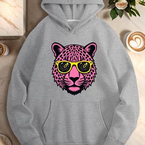 Lunettes de soleil Tête de léopard rose stylisée Sweats à capuche décontractés pour femmes - Product Image 1