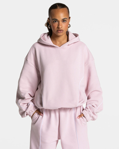 Sudadera con capucha rosa para mujer al por mayor, estilo casual oversize, de forro polar premium, con ribetes suaves - Product Image 1