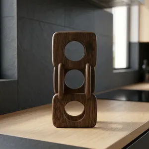 Support à vin en bois artisanal pour 3 bouteilles, porte-vin décoratif sculpté à la main, rangement à vin en bois pour table, pour bar à domicile - Product Image 6