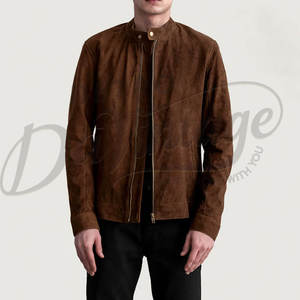 Veste en cuir suédé marron pour homme, en véritable peau de mouton, coupe ajustée, automne-hiver, style décontracté, moto, zippée, vêtement d'extérieur - Product Image 1