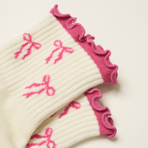 <b>Custom</b> Logo Ankle <b>Socks</b> With Ruffle Trim Bow Pattern Anti Slip <b>Grip</b> Hearts Logo <b>Custom</b> Print Spring Daily Wear - Product Image 2
