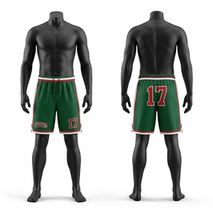 Pantalones Cortos de Baloncesto Personalizados en Verde, Blanco y Rojo, Ropa Deportiva Transpirable de Malla, Fabricante Mayorista, Diseño Sublimado - Product Image 1