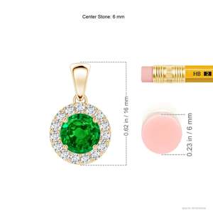สร้อยคอทอง 14K ประดับมรกตทรงกลมขนาด 6 มม. น้ำหนัก 0.75 กะรัต พร้อมเพชรทรงกลมขนาด 0.21 กะรัต ประดับรอบเพชรแบบพาเว่ ติดกับจี้แบบมีสายโซ่ - Product Image 3