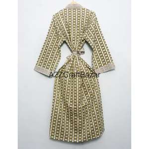 ชุดคลุมกิโมโนผ้าฝ้ายแท้ 100% ลายดอกไม้ สำหรับผู้หญิง ฟรีไซส์ มีแถบผ้าด้านหน้า ดีไซน์หรูหรา โรแมนติก ชุดนอนแสนสบาย - Product Image 5