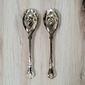 Silver Stainless Steel Beautiful Salad <b>Servers</b> Set Ornate Floral Design Metal Serving Utensils - Product Image 1