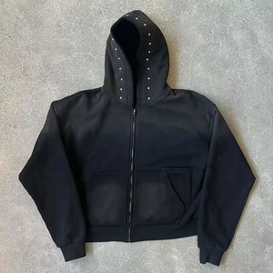 <b>Pink</b> Zip-Up Front Long Unisex Oversized Fleece Eco-Friendly 100% Cotton Casual Autumn Hooded <b>Sweatshirt</b> Solid Color Pocket - Product Image 2
