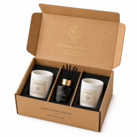 Boîte d'emballage de luxe en papier kraft personnalisée avec logo doré, pour coffret cadeau bougie, avec insert en mousse pour tasses et diffuseur de parfum à bâtonnets