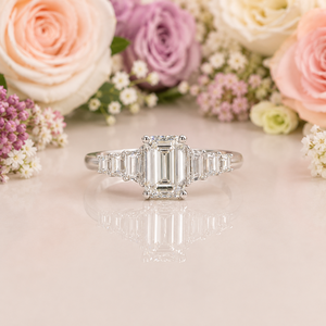 Leb Grown <b>Emerald</b> Cut Diamond Engagement <b>Ring</b> trapezoid Side Stones IGI Certified Classic <b>ring</b>, 10K,14K,18K gold & 925 Sliver - Product Image 1