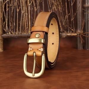 Cinturón de Cuero Genuino de Vaca de 3.8cm para Mujer, Doble Costura, Hebilla Cuadrada de Cobre, Diseño Floral, Color Marrón Claro, para Jeans - Product Image 6