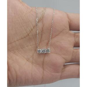 Round Cut Diamond Three Stone Bar <b>Pendant</b> Necklace <b>Solid</b> White <b>Gold</b> Prong Setting Horizontal Triple Cluster Linked Chain - Product Image 4