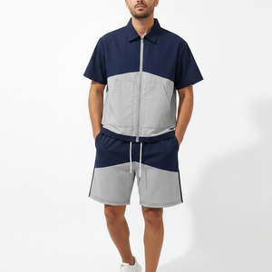 Conjunto Deportivo ADR de Color Block, Tejido Elástico en Cuatro Direcciones, Chaqueta con Cierre Frontal y Manga Larga, Pantalones Cortos con Bolsillos Laterales, Estilo Urbano - Product Image 4
