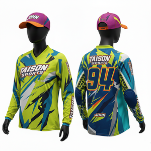 Maillot de motocross pour femmes, 160 GSM, maille polyester respirante, bleu marine, orange, jaune, panneaux éclair, logo personnalisé par sublimation - Product Image 4
