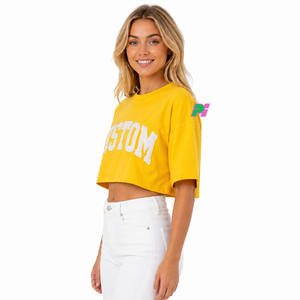 Camiseta Corta para Mujer, Personalizada con Bordado de Letras, Cuello Redondo, Manga Corta, Corte Holgado, Informal, Primavera Verano, 100% Algodón - Product Image 4