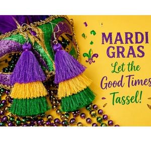 Rizir Fashion Christian Mardi Gras <b>Tassel</b> Dangle <b>Earrings</b> Purple Green Gold Layered Fringe Women Festival Party Jewelry - Product Image 2