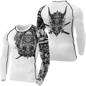 Camiseta de Compresión Ajustada de Manga Larga Blanca para Hombre, Secado Rápido, Poliéster, Ropa de Artes Marciales, Logotipo Frontal - Product Image 1