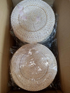 Assiette de présentation en rotin blanc tressée à la main, style rustique, pour table de mariage, vente en gros, ronde 33 pouces - Product Image 6