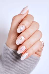 Uñas postizas con diseño de corazones, forma almendrada, longitud media, ABS, para aplicación en dedos, suministros OEM ODM - Product Image 2