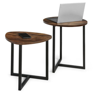 3-Piece Nesting <b>Coffee</b> <b>Table</b> Set with Oak Wood Top and Black Geometric Metal Frame End <b>Tables</b> for Modern Living Room Decor - Product Image 4
