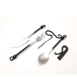 OEM Medieval <b>Cutlery</b> Set Rustic Handmade Spoon Fork Knife Reusable Dining Tableware With Leather <b>Storage</b> Holder - Product Image 3