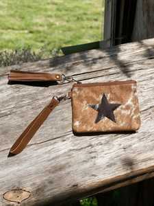Genuine Cowhide Leather <b>Wristlet</b> Clutch Star Pattern Women Small Cell Phone Pouch Bag Coin Card Slot And Wrist Strap Wallet Set - Product Image 3