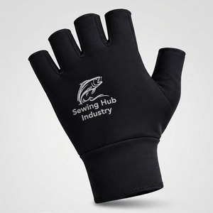 Gants de pêche unisexes à demi-doigts avec logo brodé personnalisé, en tissu polyester léger, avec poignets élastiques tissés - Product Image 1