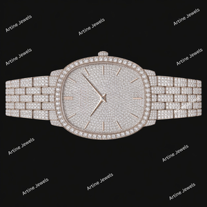 Reloj Ovalado de Oro Rosa con Diamantes, Esfera Completamente Adornada, Bisel de Cristal, Elegante y Lujoso, Reloj Brillante, Regalo de Moda para Hombres y Mujeres - Product Image 2